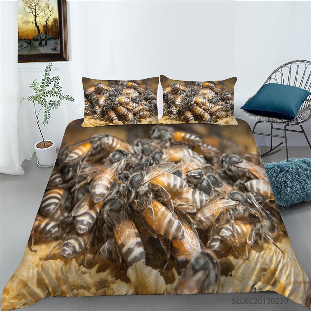 Kids Bedding Set 3D Bee Print Quilt Kids School Adults Bed Set Microfiber Fashion Home Bedclothes Duvet Covers