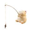 TVETE Fishing Cat Resin with Wood Grain Incense Waterproof and Flat Biotope Cute Cat Fishing Rod Aquarium Tea Office Animal Fishing Ornament Figurine,