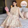 Women's Sweet Princess Pajamas: Cloud Cotton, Long Sleeve, Chest Pads, Medium-Length Nightdress, Perfect for Spring & Autumn Home or Casual Wear.