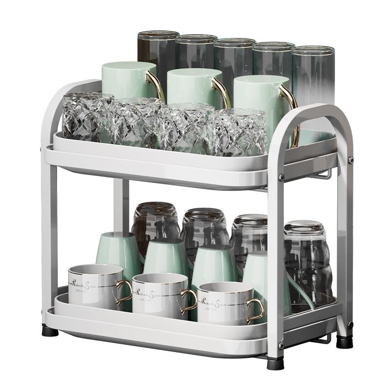 Multifunctional Living Room Drainage Cup Holder Desktop Dustproof Storage and Storage Rack Double Layer Air Cup Holder with Water Tray Tea Cup Holder