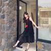 Womens Beach Vacation Dress With 3D Floral Embellishment Loose Fit A-Line Sleeveless Maxi In Pink Black White
