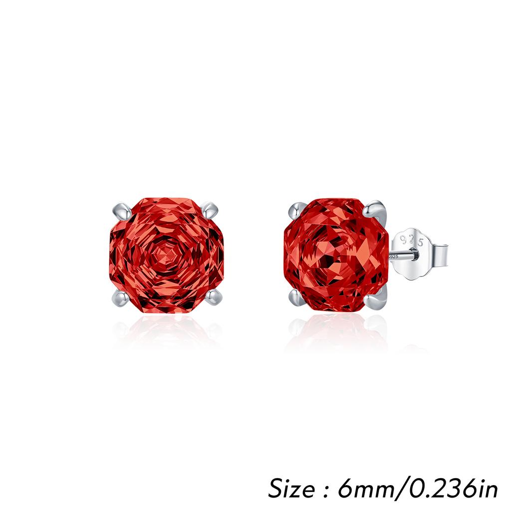 925 Sterling Silver Rhodium/Platinum Plated Trendy Sparkling Colorful Octagon Zircon Rose Cut Unisex Stud Earrings Women Gift