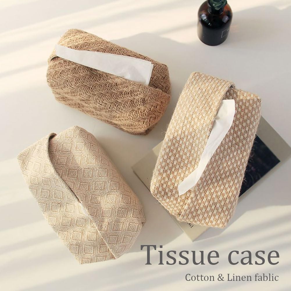 Tissue Case, Tissue Box, Tissue Cover, Cotton, Linen, Natural Fiber, Naturally Derived Plant Fiber, Cute, Stylish, Natural, Compact, Simple (Type D)