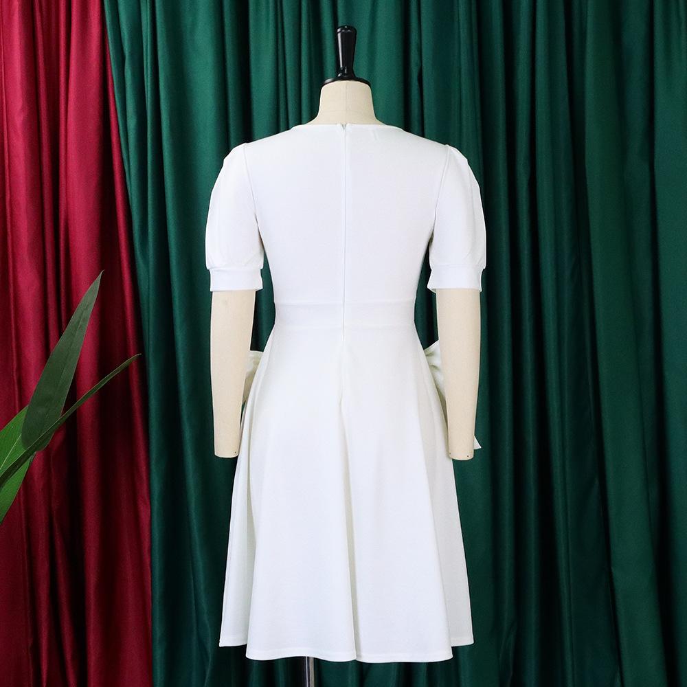 YYFS Женская мода лето весна однотонный принт с коротким рукавом и круглым вырезом с высокой талией повседневные платья