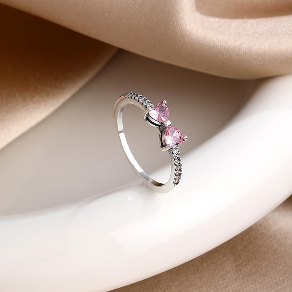 Серебро 925 Красные Розовые Белые Банты Кольцо Для Женщин Украшения Открытый Дизайн Свадебная Вечеринка Модный Подарок