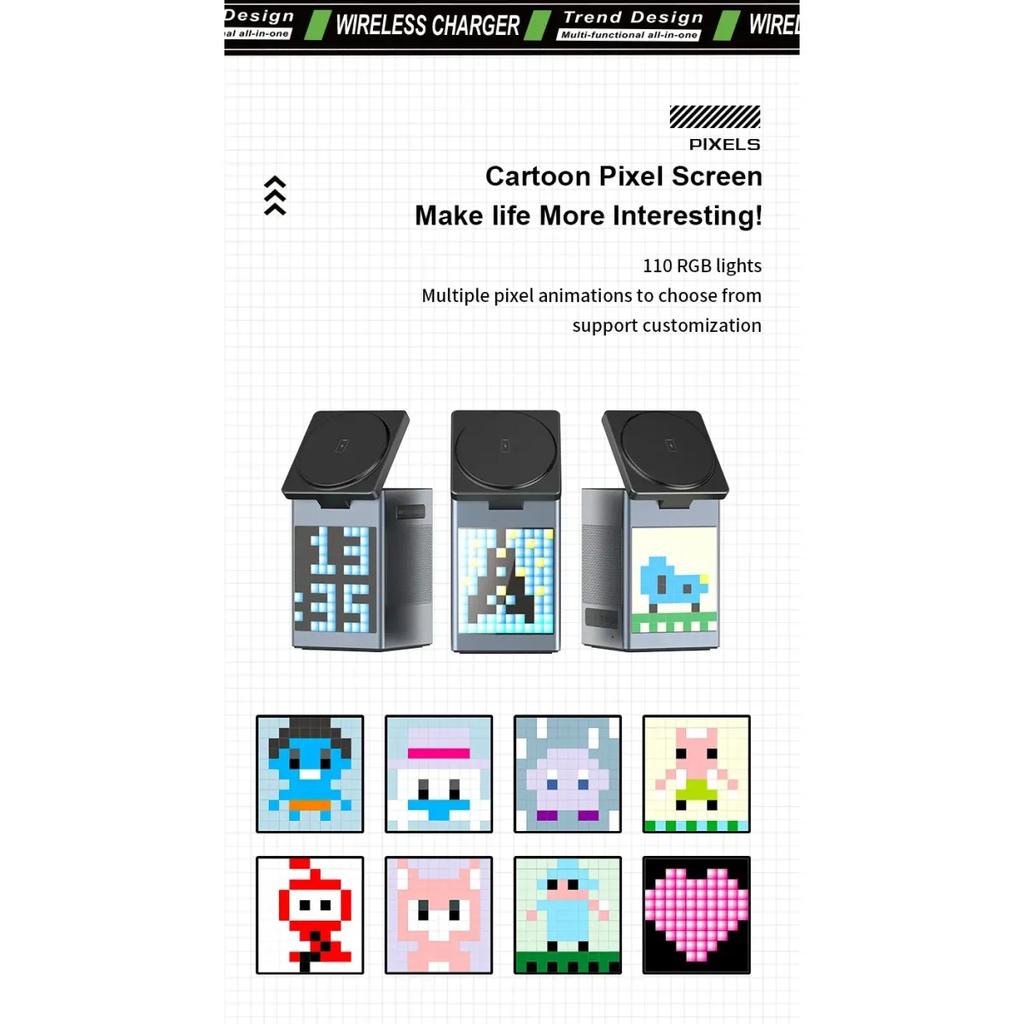 6 в 1 магнитная беспроводная зарядная подставка Bluetooth-динамик будильник для Magsafe IPhone 16 15 14 Pro Max Airpods Pro Apple Watch