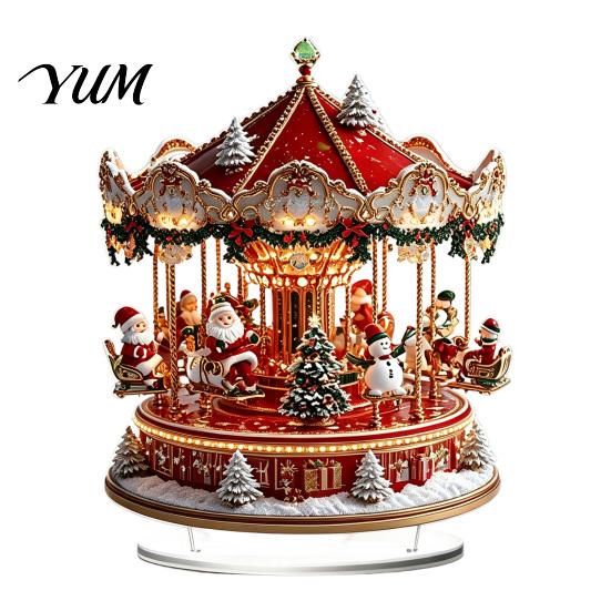 DIY Holiday Crafts 2D Acrylic Christmas Ferris Wheel Tabletop Decoration, Festive Village Scene Ornament Snap-on Decorative Structures with Snowman &