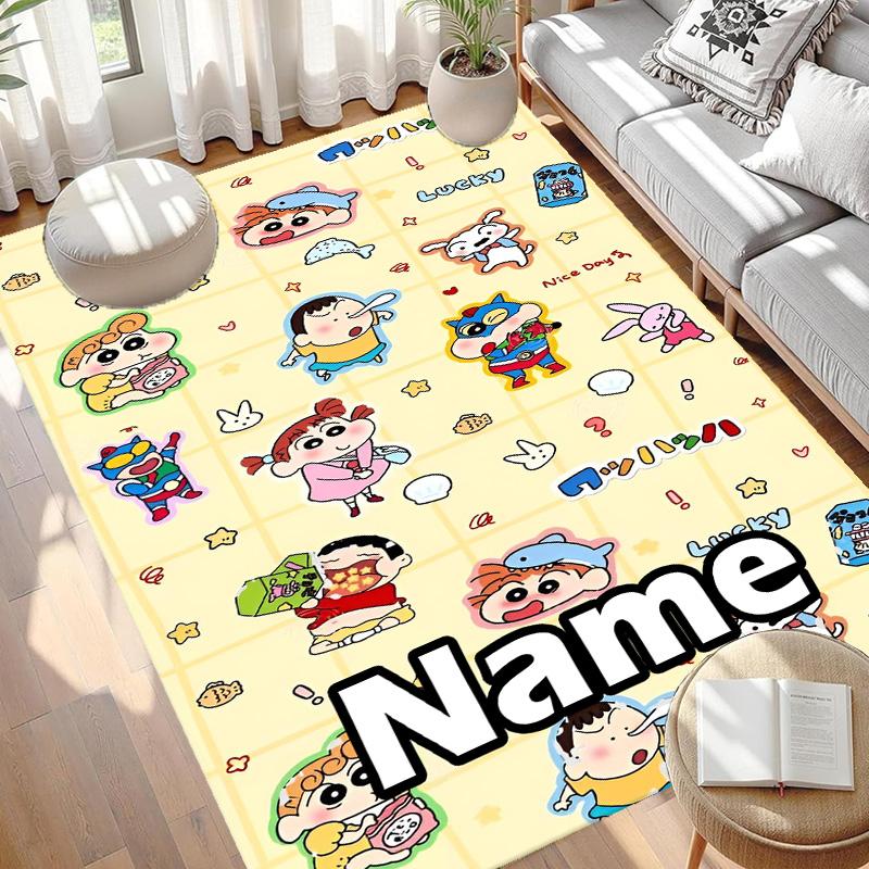 Custom Name Personalized Crayon Shin Print Carpet, Versatile Home Decor Rug, for Playroom, Apartment, Balcony, Entryway, Hallway Gift