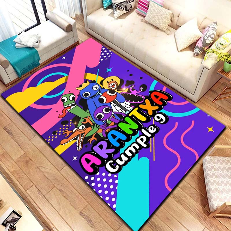 R Rainbows Friends Game Character Print Area Rug Non‑Slip Soft Floor Carpet Gaming Room Bedroom Present Indoor Home Decor