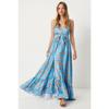 Women's Blue Patterned Satin Surface Summer Dress Dp00208