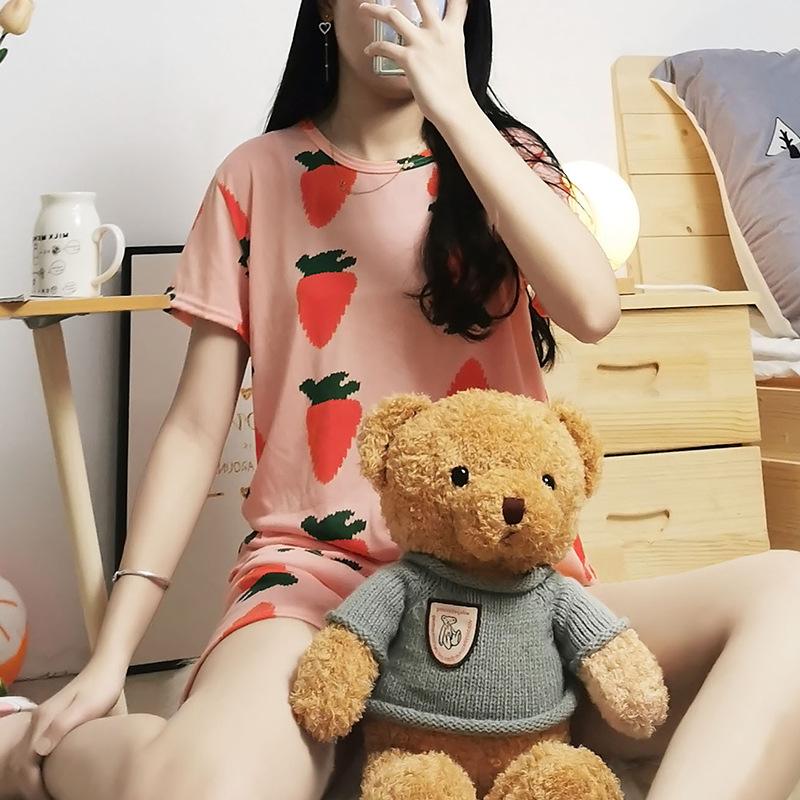 2 шт. летние пижамы женские с коротким рукавом ночная рубашка + шорты комплект одежды для сна