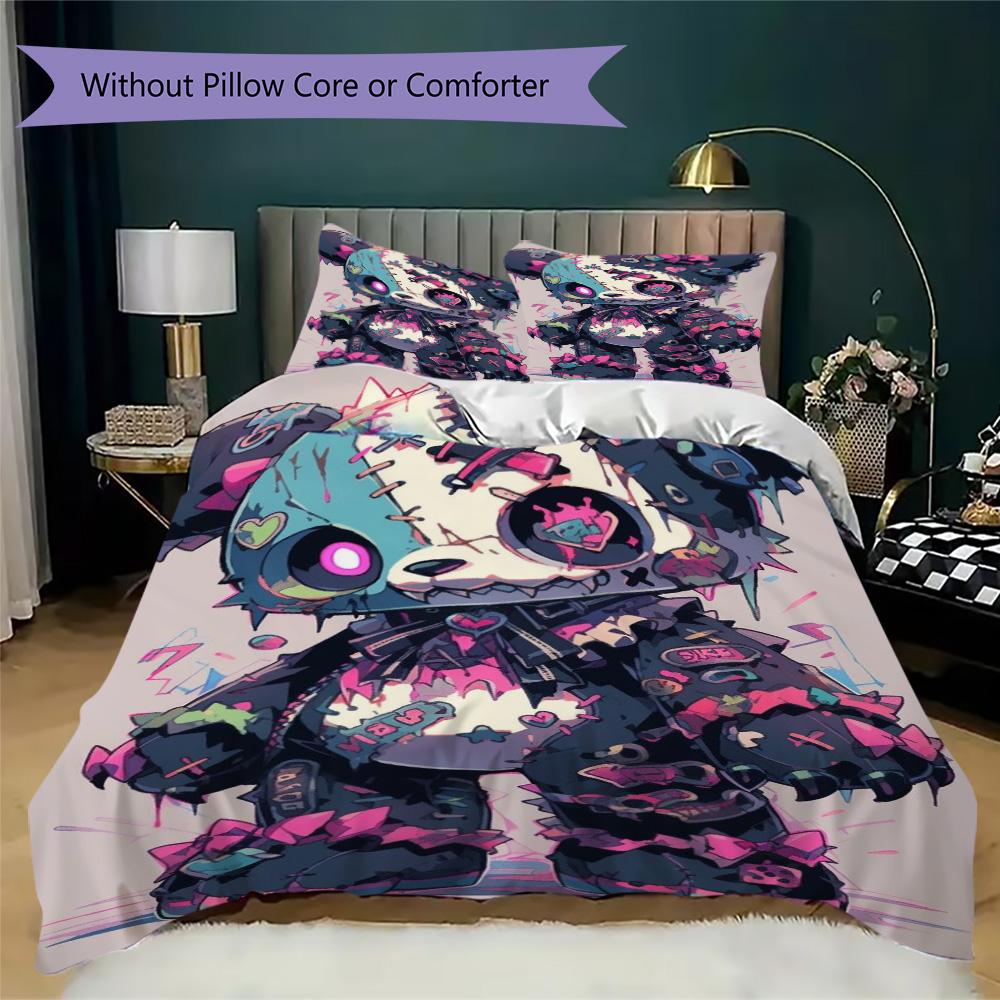 Cute yet Creepy Cartoon Bear Pattern Bedding,Quilt Set Quilt Cover Pillowcase Home Birthday Gift (1*duvet cover+2*pillowcase,without core)ZSJT0917280
