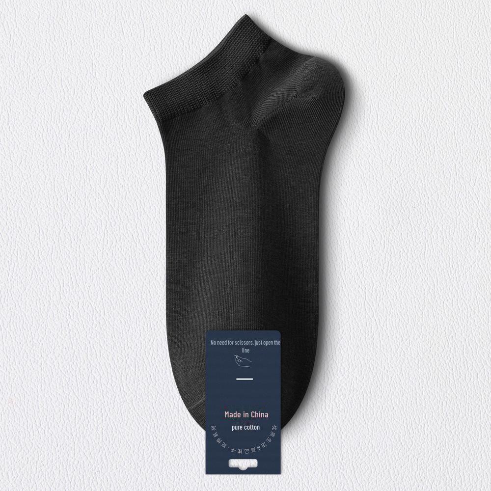 Мужские летние короткие антибактериальные носки из чистого хлопка - черные, впитывающие пот, дезодорирующие, всесезонные, тонкие, в стиле лодочки