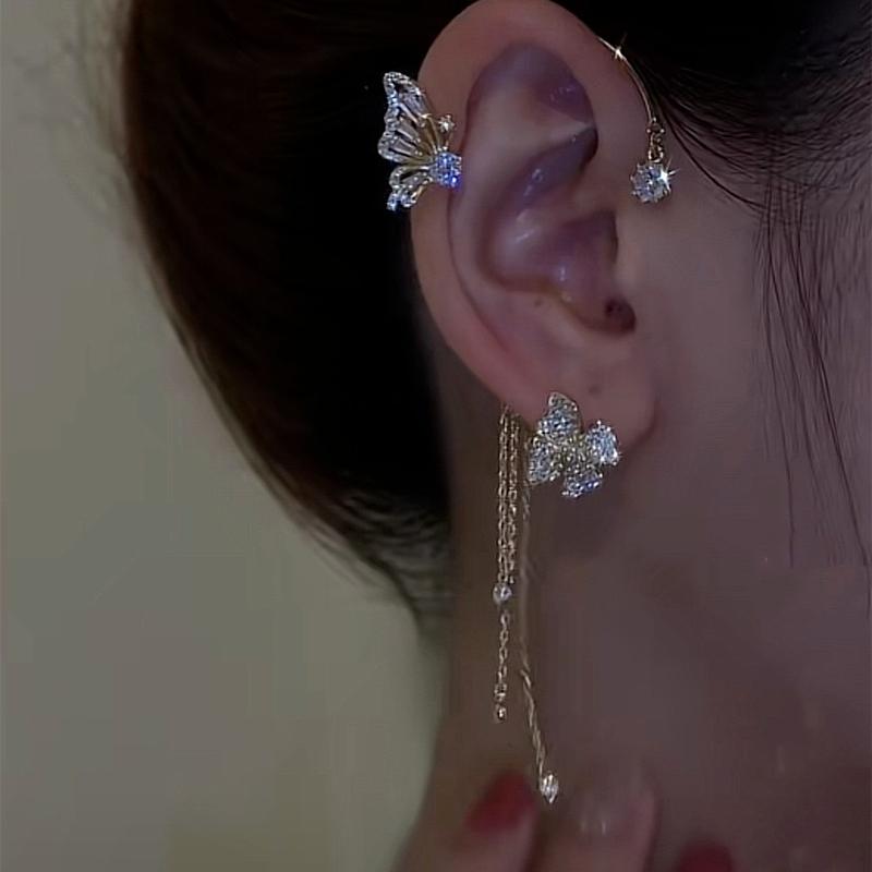 Зажимы для ушей-бабочки без пирсинга для женщин, блестящие серьги с цирконом для женщин без пирсинга, серьги с бахромой ZPG