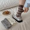 Retro Striped Socks for Women In Autumn and Winter, Slightly Pressed for Slimming, Long Thigh-high Socks, Button-pile Socks, Cotton Socks