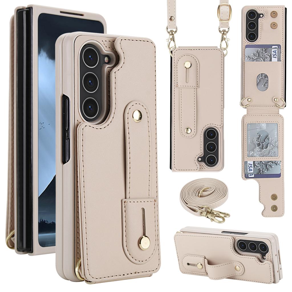Чехол для мобильного телефона Samsung Z Fold7 Z Fold5 складной мобильный телефон однотонный с кармашком и ремешком на запястье диагональный противоударный защитный чехол
