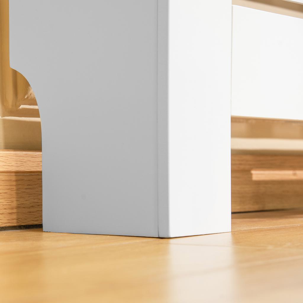 Radiator Cover Furniture Adjustable Width and Upper Shelf in MDF and Wood, 140-202x19x82.5cm, White