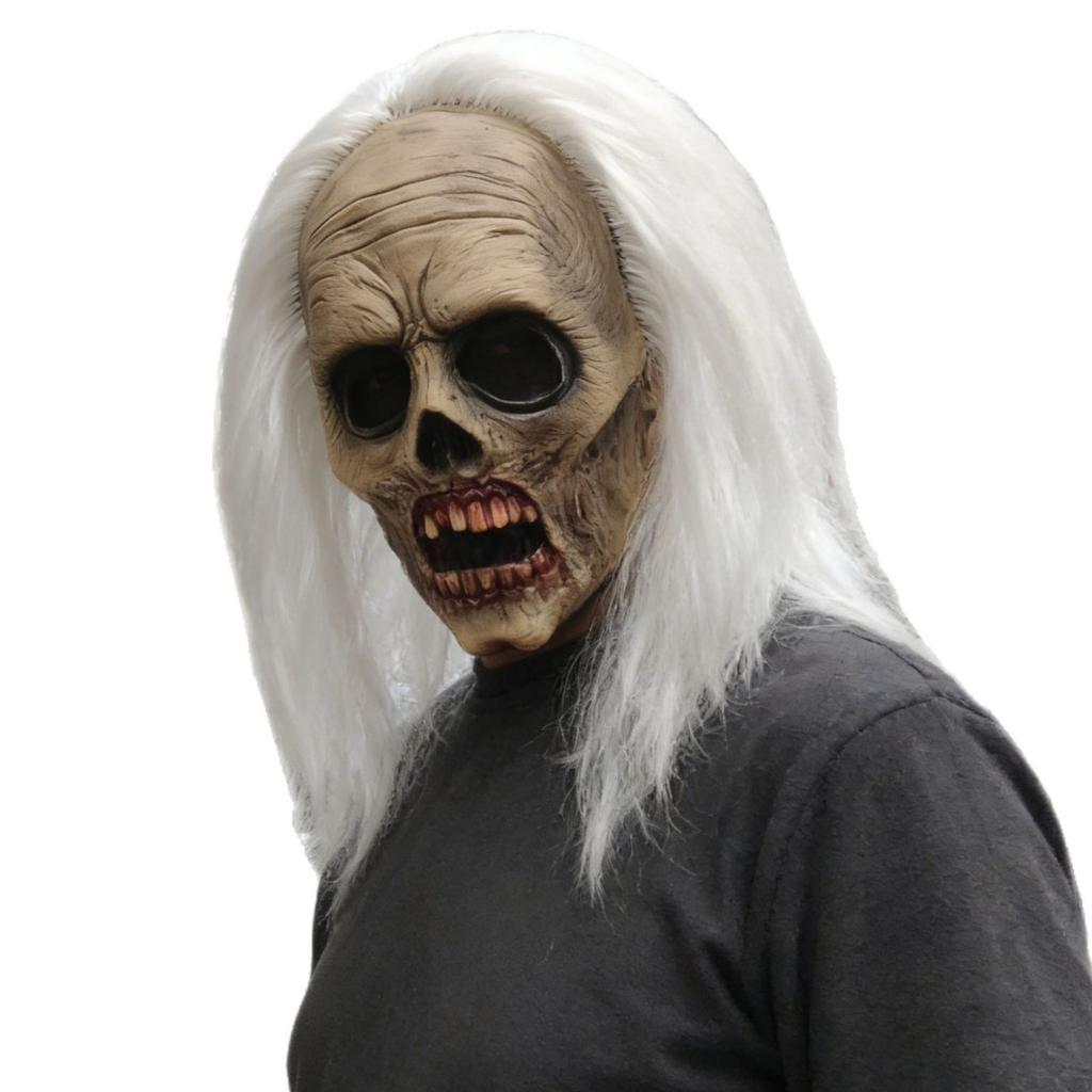 Halloween Horror Mask White-Haired Zombie Latex Headgear Costume