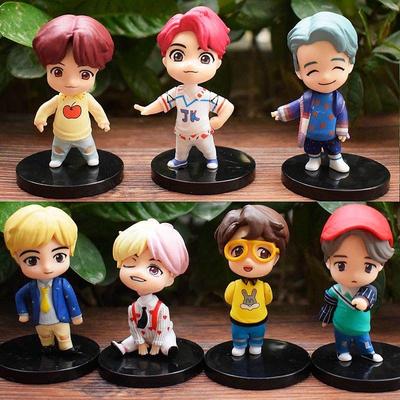 7 шт. Набор фигурок персонажей для торта BTS, игрушки-фигурки, мини-фигурки BTS, куклы, принадлежности для вечеринки по случаю дня рождения, украшения для автомобиля и рабочего стола, украшения BTS на день рождения