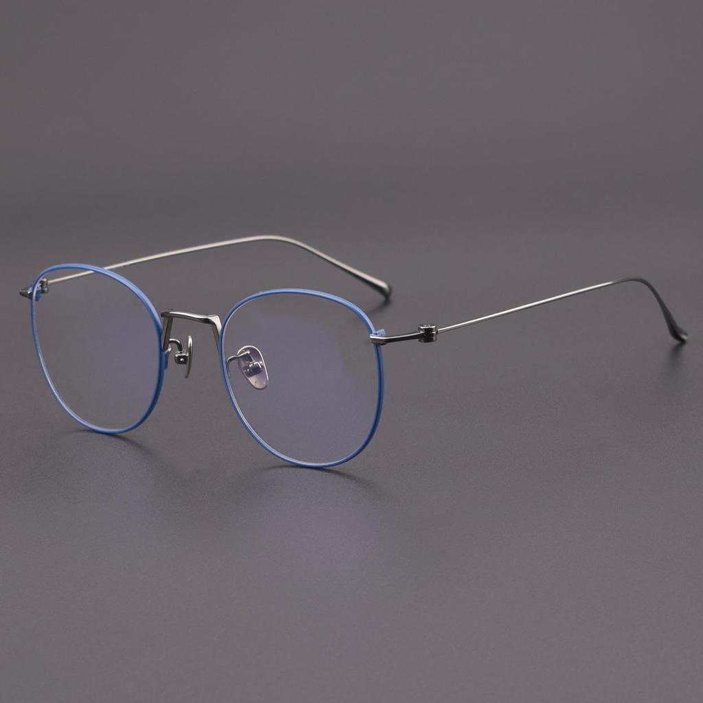 80856 Сверхлегкая круглая оправа для очков из чистого титана — универсальный двухцветный дизайн для мужчин и женщин, идеально подходит для крупных лиц