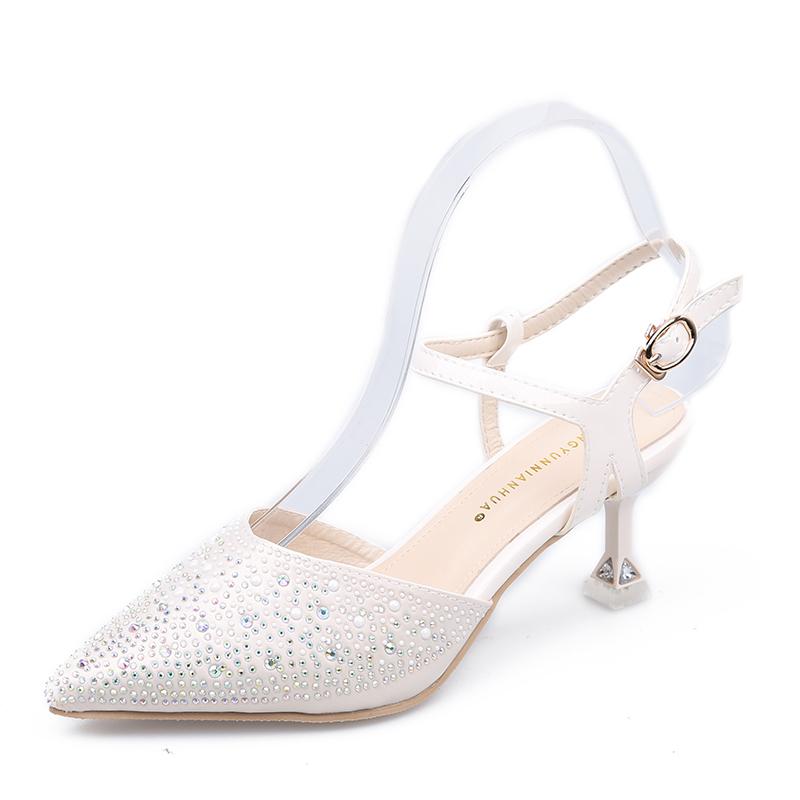 Сексуальные туфли на высоком каблуке с острым носком, женские модные босоножки со стразами, летние дышащие женские туфли-лодочки с ремешком на щиколотке, свадебные туфли