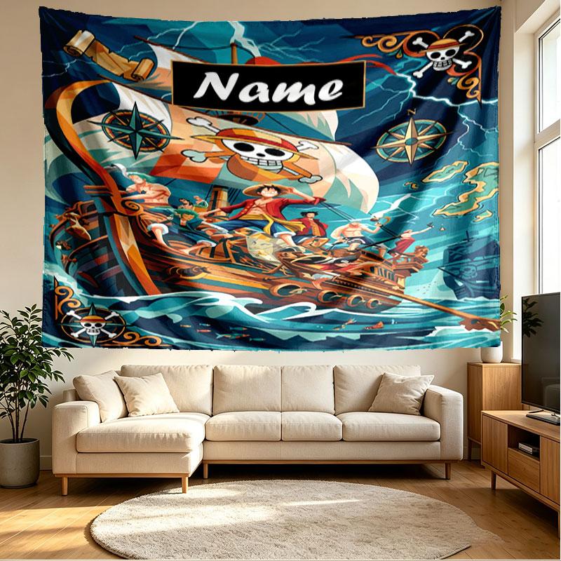 Custom Name Personalized ONE PIECE Print Tapestry, Wall Art Decor, Bedroom, Dorm, Apartment, LivingRoom, Party Backdrop, Gift for Birthday