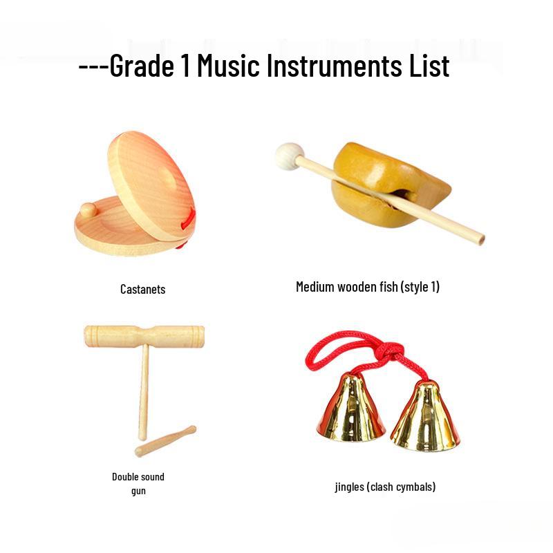 Jingle Bells Musical Instrument for First-Grade Music Class - Wooden Handle & Red Rope Copper-Plated Bell