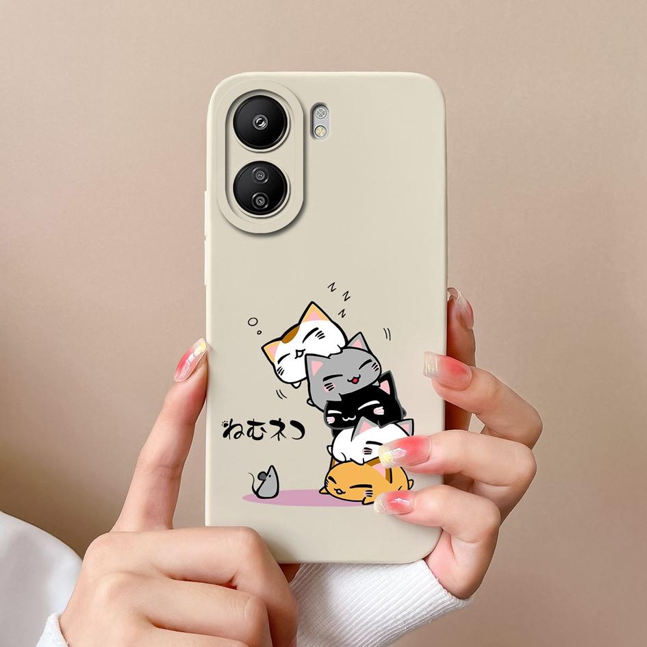 Для Xiaomi Redmi 13C K60 Ultra K70 Pro K70E Note 13 Pro 13R чехол для телефона Милый модный чехол с изображением кота и совы, матовый жидкий силикон, задняя крышка, защитный чехол, бамперы