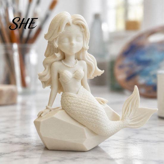Niche Atmosphere Decoration 3D Printed Mermaid Action Figure, Dark Gothic Style Figurine with Matte Black Finish, Movable Joints Minimalist Sculpture