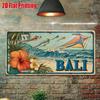 Printing, , Vintage Metal License Plate, Outdoor Wall Art , BALI Aluminum Sign with Tropical Surf and Kite Scene, Great for H