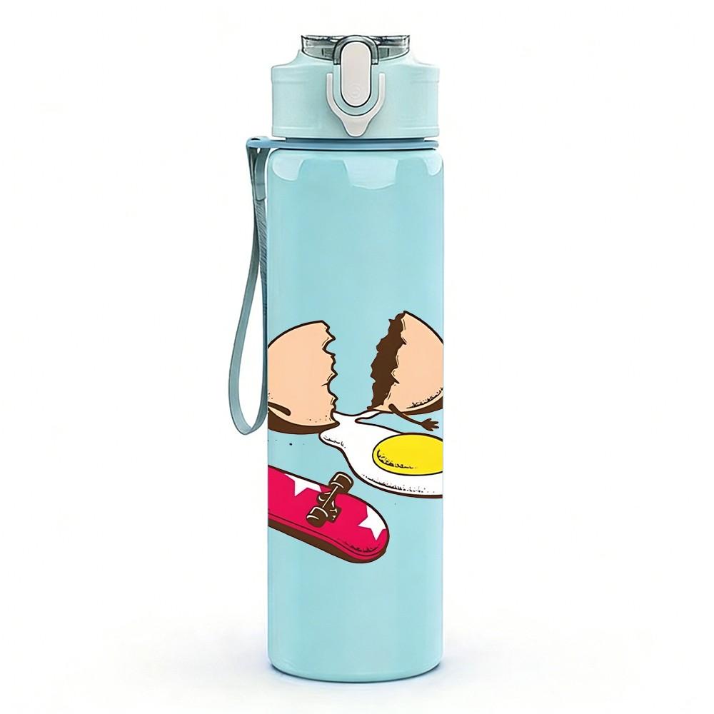1PC Kids Sledding Winter Cartoon Print 750ml Color Plastic Sports Water Bottle Leakproof Flip Straw Lid Suitable for Sports Office Home Use