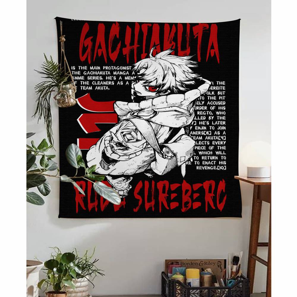 Гачиакута Аниме Персонаж Гобелен Красный Японская Манга Настенный Декор с Арт-изображением в Действии Идеально для Комнаты Отаку Дерзкий Декор