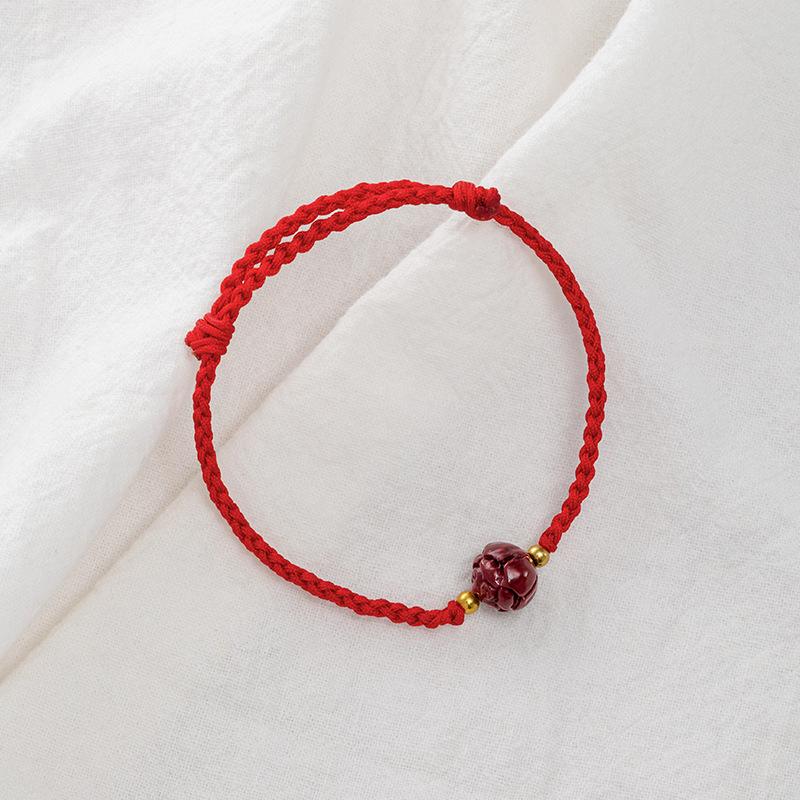 S925 Silver Single Lotus Purple Gold Sand Bracelet Women's Red String Beads New Year Transport Lucky Bracelet New