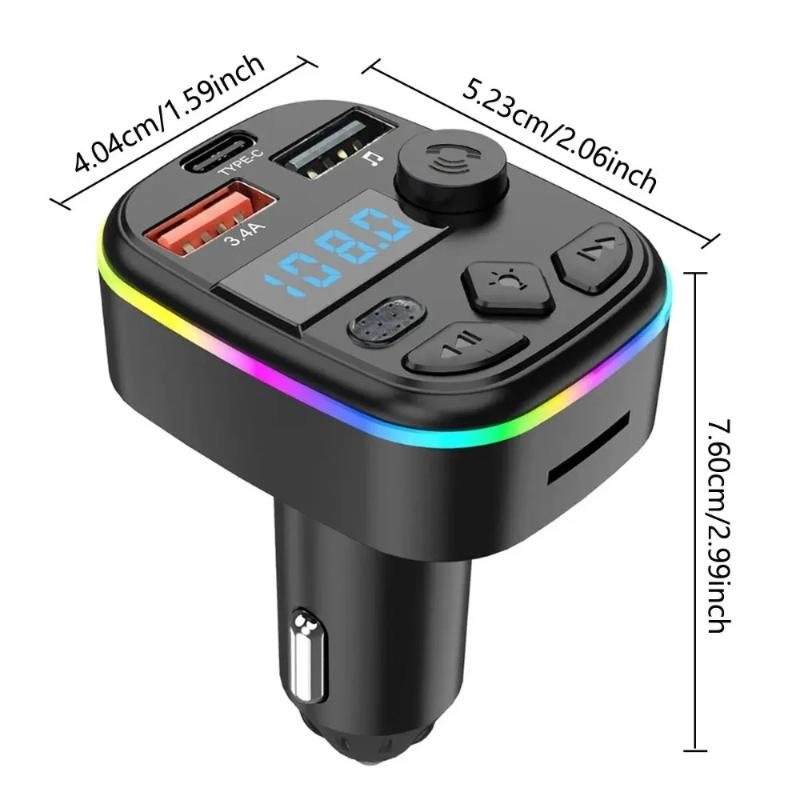 Автомобильное зарядное устройство для телефона, Bluetooth-плеер для громкой связи, Цветная быстрая зарядка для автомобиля, Многопортовый зарядный кабель, Зарядная головка