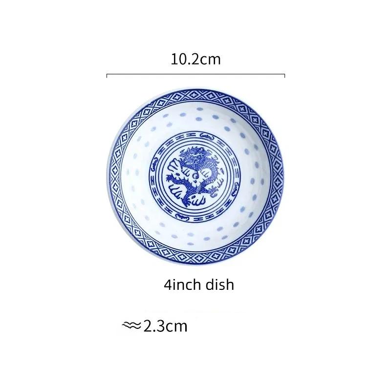 Набор пиал с драконами из сине-белого фарфора – Керамические тарелки для риса и супа с лапшой, подглазурная роспись