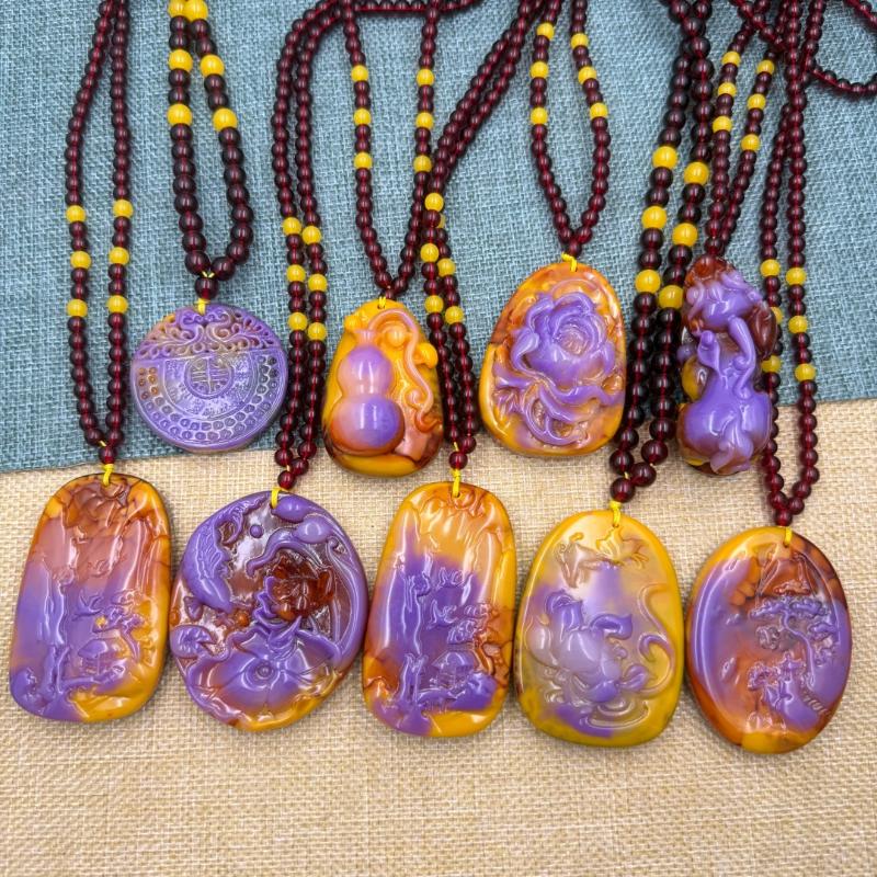 Chinese Style Purple Hand Carved Pixiu Gourd Pendant Necklace Long Sweater Chain Winter Women Jewelry Mother'S Day Gift