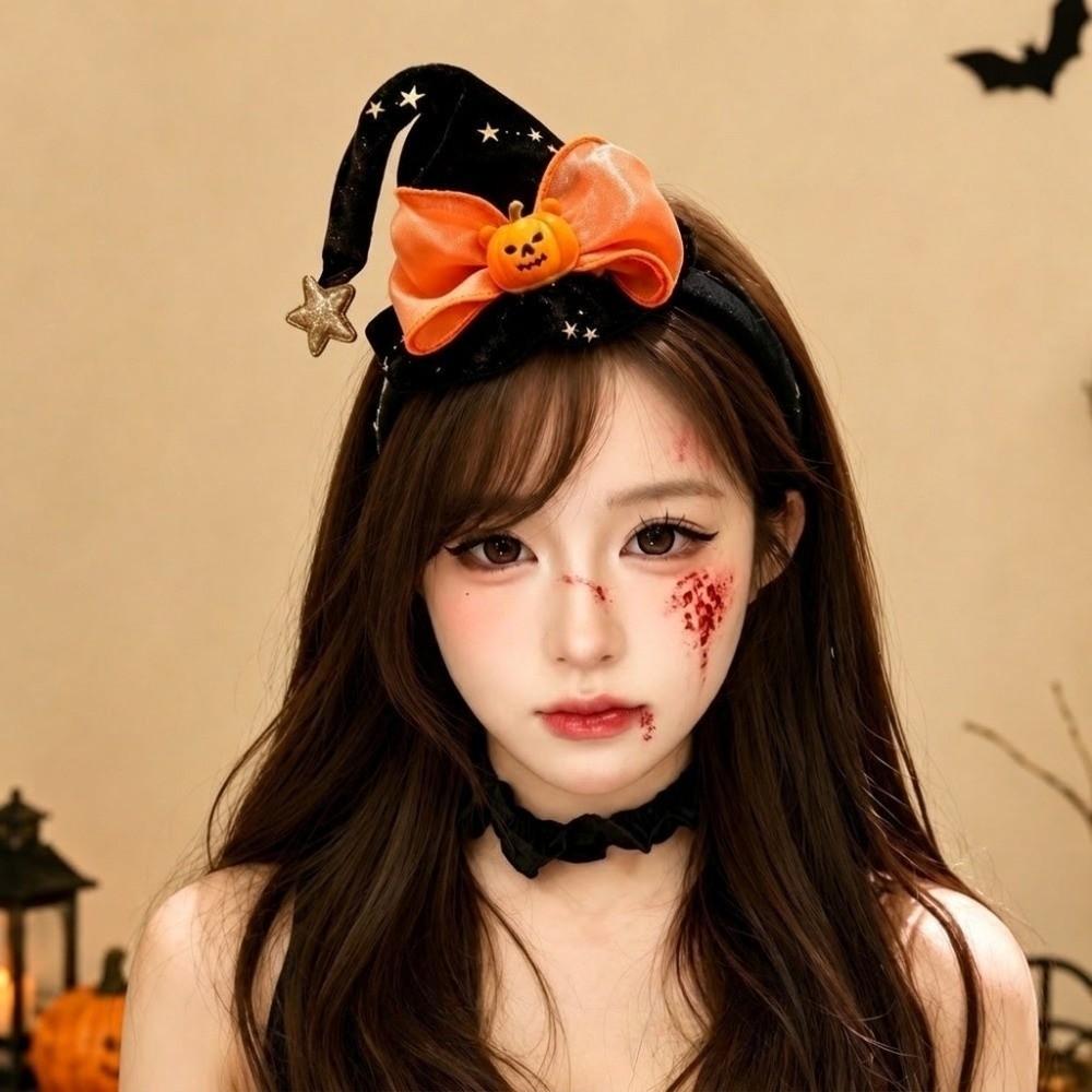 Spider Witch Hat Headband Pumpkin Cone Hat Hair Hoop Funny Halloween Party Hair Band Men