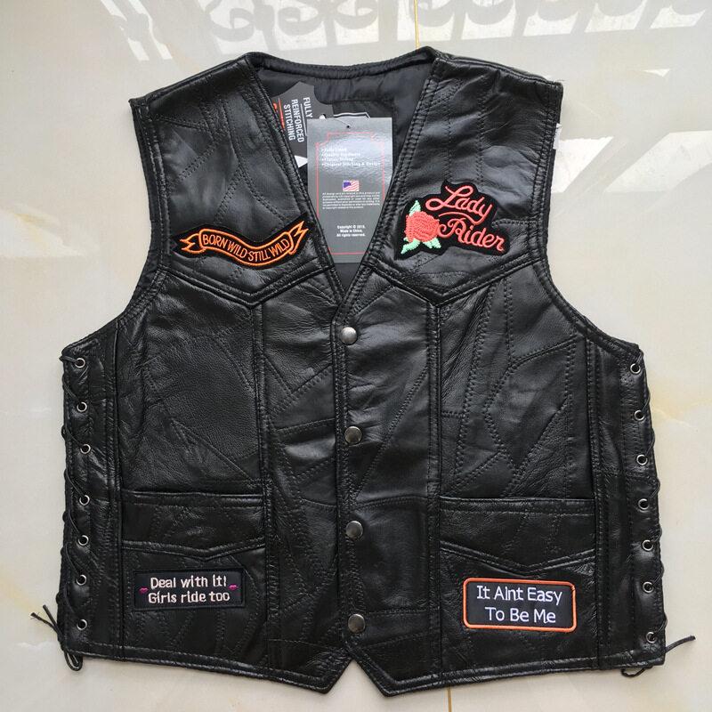 Мотоциклетный жилет American Harley + жилет из овчины для велосипеда + мужской и женский кожаный холст + 9 значков с вышивкой