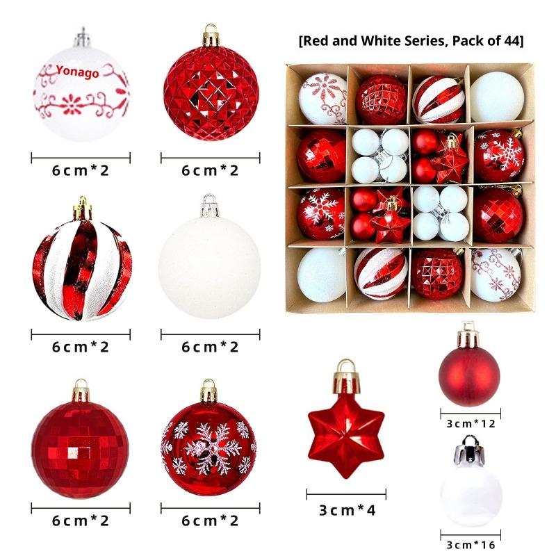 Xmas Tree Ornaments 42/44 Pcs Holiday Decor PVC Glossy Ball Set Christmas Decorations