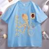 Octopus Japanese Calligraphy T Shirt Octopus Art Printed T-shirt Casual Round Neck Cotton Short Sleeve Tshirt s Clothes