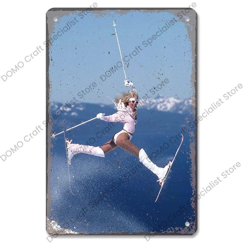 Лыжный спортивный плакат, винтажная металлическая табличка, знаки, горные лыжи, красота, металлическая жестяная пластина, ретро настенный декор для лыжного клуба, бара, паба, дома