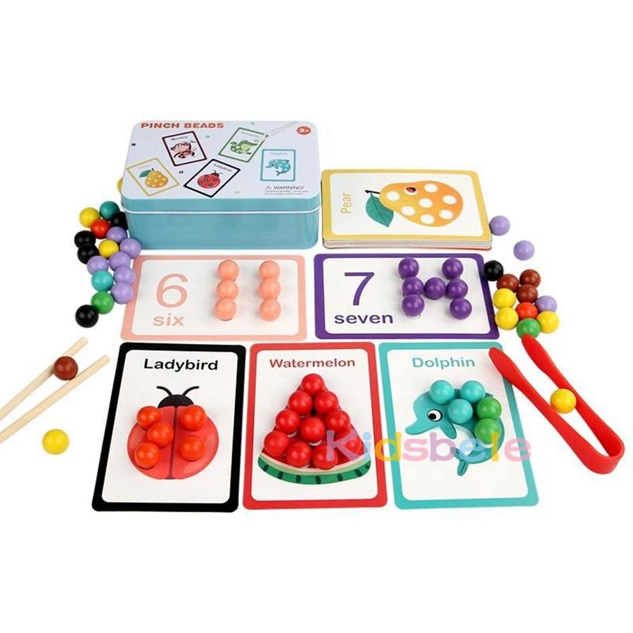 Clip On Beads Wooden Bead Color Sorting Toy Cartoon Matching Board Game Early Learning Mathematics Educational Toy For Toddlers