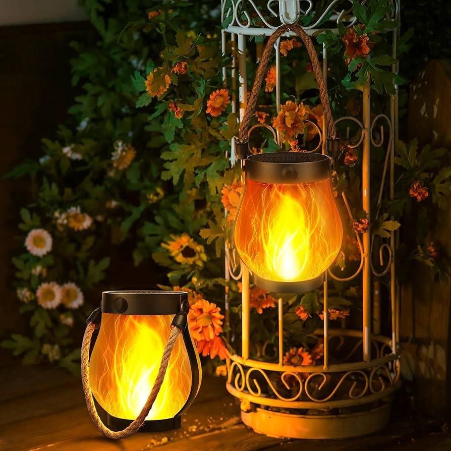 Solar Flame Light Flickering Flame Retro Lantern Outdoor Waterproof Garden Lamp USB & Solar Charging for Yard Patio Fence Decor