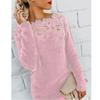 Autumn Winter Lace Patchwork Hollow Out Sweater Women Long Sleeve Solid Casual Fashion Pullover Knitting Top