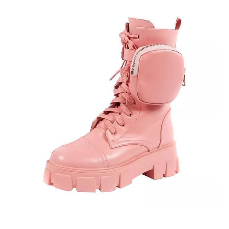 Новые женские ботинки с карманами, женские ботильоны на шнуровке, женские армейские ботинки на массивном каблуке, короткие ботинки на молнии, женская обувь на платформе