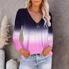 Spring and Autumn V-neck 3D Gradient Printed Top Fashionable Casual Long Sleeved Women's T-shirts