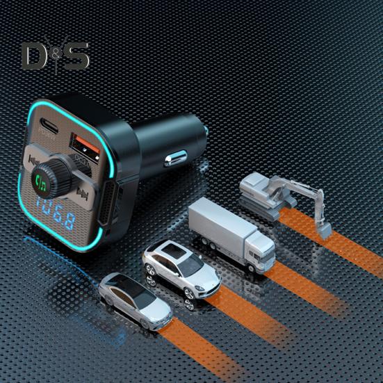 Автомобильное зарядное устройство с двумя портами и Bluetooth-совместимым передатчиком для быстрой зарядки мощностью 54 Вт, шумоподавлением CVC, дисплеем напряжения, голосовым помощником, автомобильным адаптером