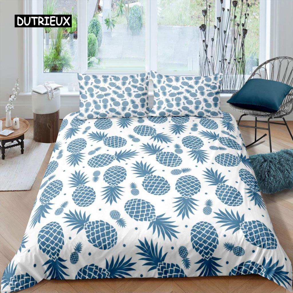 Комплект постельного белья с рисунком ананаса, размер King, желтый, геометрический, с рисунком ананаса, наволочка с принтом фруктов и морем