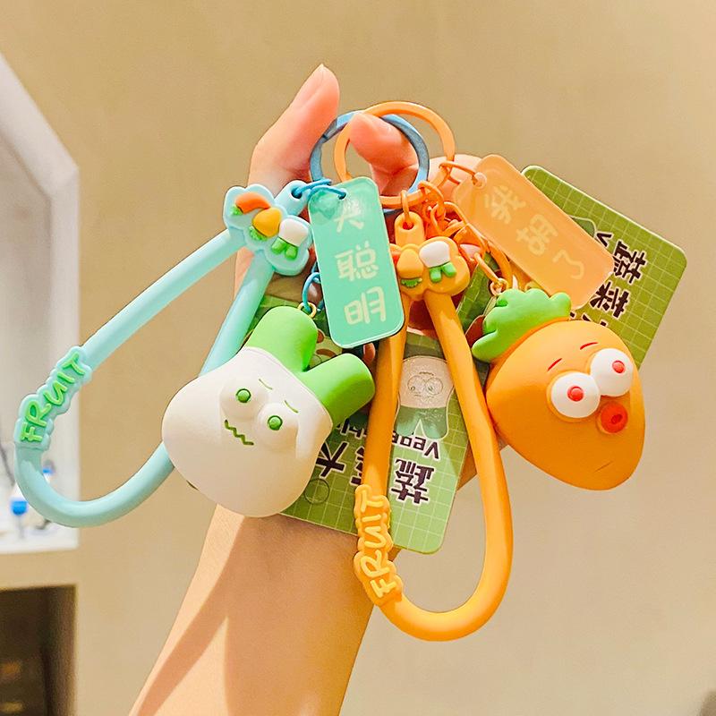 Creative Car Keychain, Funny And Cute Cartoon, Vegetables, Big Eyes, Schoolbag Pendant, Couple Small Gifts Key Chain Keychains Female Flower Keyring