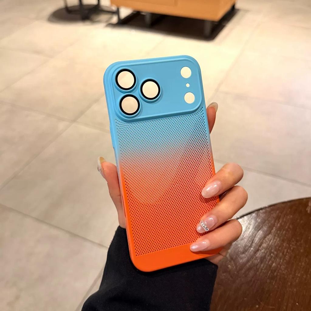 Применимый чехол для мобильного телефона iPhone 17 Pro, впрыск топлива, постепенное изменение, двухцветный, летний, сетчатый корпус для рассеивания тепла, Apple 16, противоударный жесткий чехол